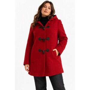 Forever 21+ Plus Size Red Hooded Black Toggle Duffle Coat Plaid Lined 1X Y2K
